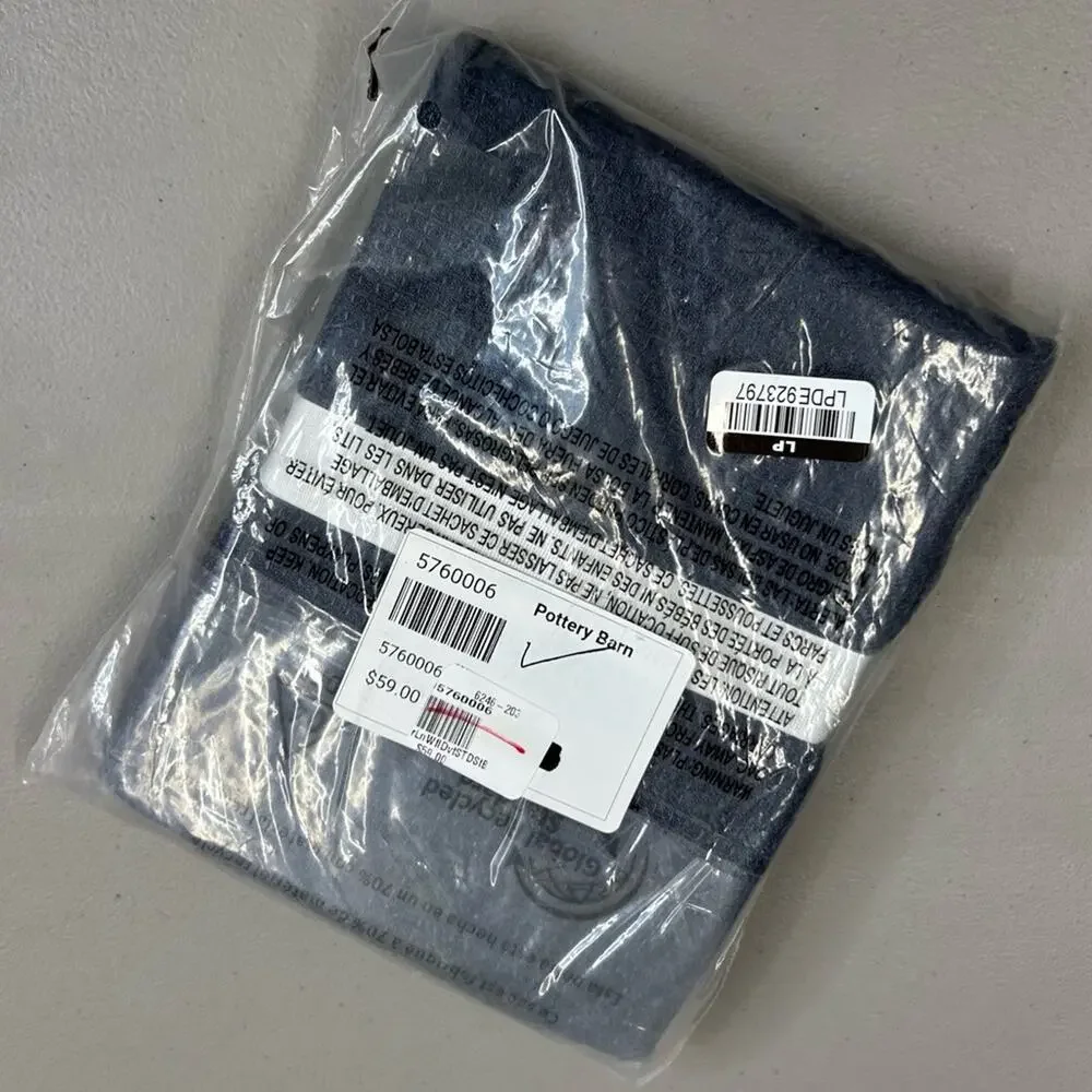 Potterybarn European Linen Cotton Waffle Weave Std Sham Cover Steel Blue NEW